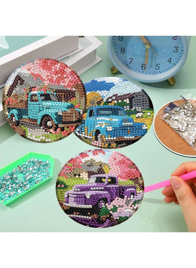 mrpwnle Diamond Art Coasters Kits, 8Pcs Diamond Painting Coasters Crafts Kit with Holder, DIY Truck Diamonds Art Non Slip Coaster Crafts Kits for Adults Beginners Gifts - Image 4