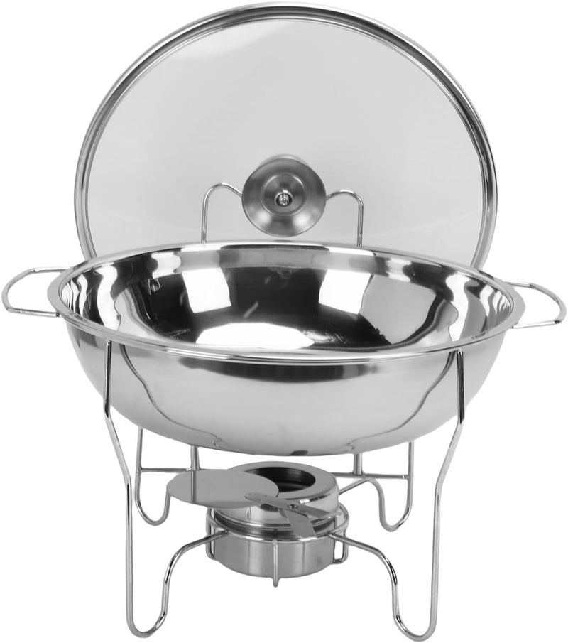 Round Chafing Dishes, Stainless Steel Buffet Food Warmer Set with Glass Lid and Removable Drip Trays, for Catering Parties, Weddings, and Events (6L) - Image 5