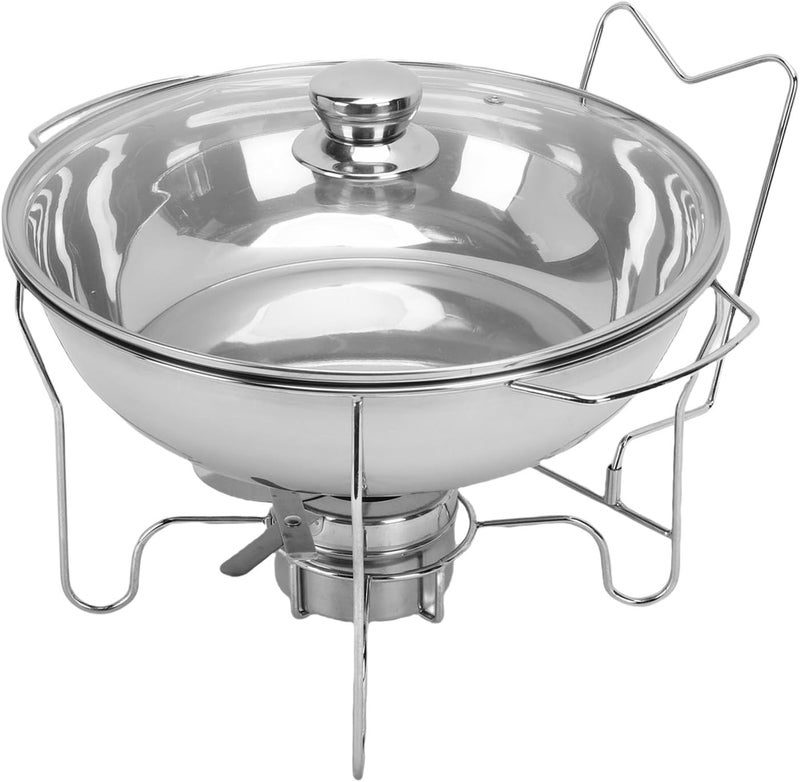Round Chafing Dishes, Stainless Steel Buffet Food Warmer Set with Glass Lid and Removable Drip Trays, for Catering Parties, Weddings, and Events (6L) - Image 4