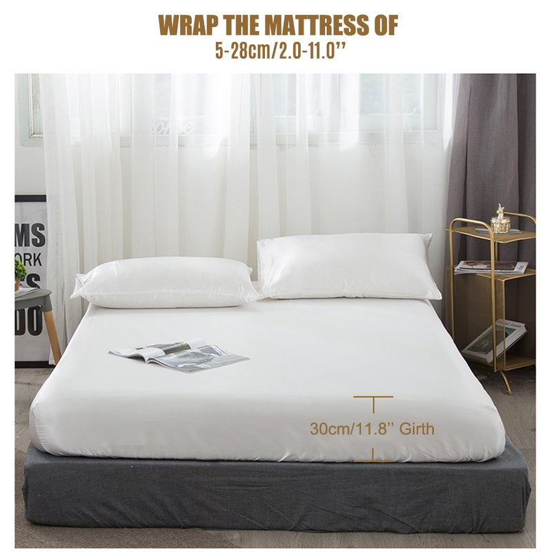 Bedspread Fitted Sheet Mattress Protector Solid Bed Cover Solid Bedsheets Twin to King Size Elastic Trim Smooth Buttery-soft - Image 5