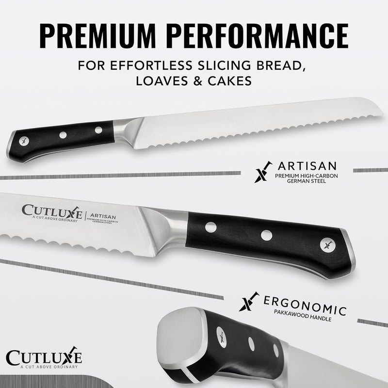 Cutluxe Bread Knife – 10" Serrated Knife for Homemade, Sourdough Bread – Forged High Carbon German Steel – Full Tang & Razor Sharp – Ergonomic Handle Design – Artisan Series - Image 2
