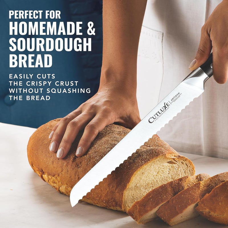Cutluxe Bread Knife – 10" Serrated Knife for Homemade, Sourdough Bread – Forged High Carbon German Steel – Full Tang & Razor Sharp – Ergonomic Handle Design – Artisan Series - Image 5