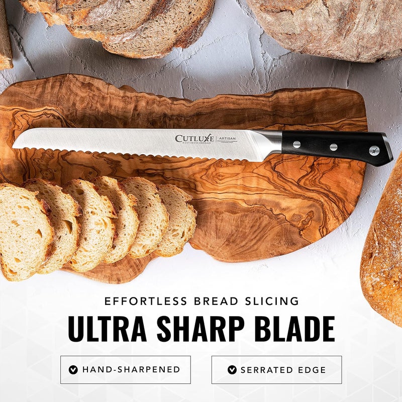 Cutluxe Bread Knife – 10" Serrated Knife for Homemade, Sourdough Bread – Forged High Carbon German Steel – Full Tang & Razor Sharp – Ergonomic Handle Design – Artisan Series - Image 3