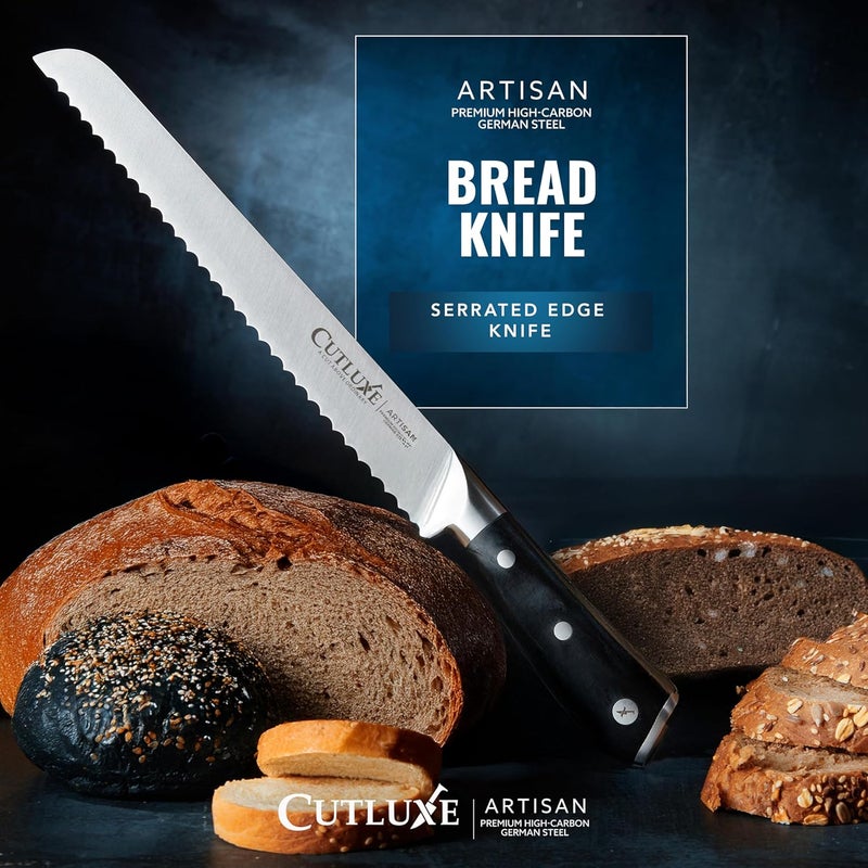 Cutluxe Bread Knife – 10" Serrated Knife for Homemade, Sourdough Bread – Forged High Carbon German Steel – Full Tang & Razor Sharp – Ergonomic Handle Design – Artisan Series - Image 4