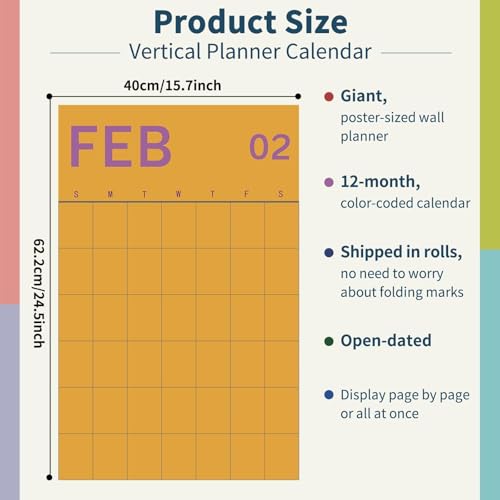 Justforjoyful 2026 Wall Calendar 12 Month Large Undated Monthly Vertical Wall Calendar 24 x 16 Yearly 2026 Big Monthly Planner for Office Home School Organizing Planning Colorful - Image 3