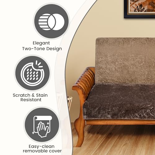 FABANE Premium Faux Rabbit Fur Sofa Cover – Mocha Brown – 1-Seater (27" × 24" / 70 × 60 cm) | Plush, Washable, Anti-Slip Sofa Seat Mat - Image 4