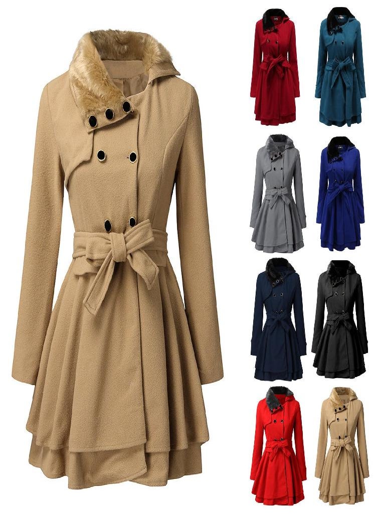 Eckek - Women's Fashion Lapel Double-Breasted Thick Wool Trench Casual Coat Jacket - Image 1