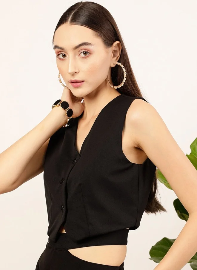 STREET 9  Black Woven Waistcoat for Women for Women | Best Price UAE