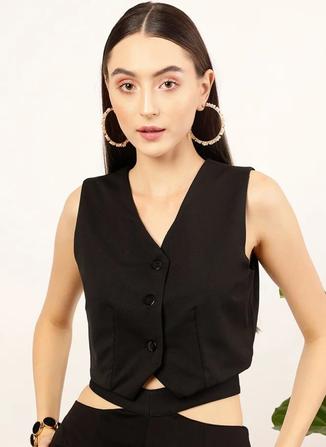 STREET 9 Black Woven Waistcoat for Women