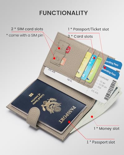 Karmiir RFID Passport Holder Travel Wallet for Women Leather Passport Cover Wallet with Card Holders SIM SlotsZippered Coins Pocket and Cash Slot Slim Compact Travel Wallet Eephant Grey - Image 3