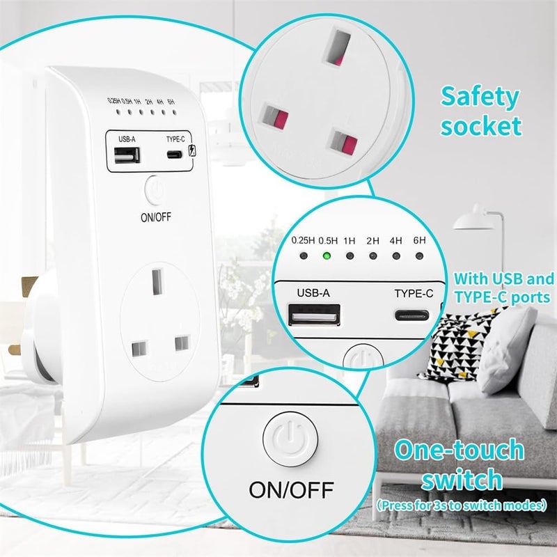 Azonee Smart Timing Socket with USB & Type-C Ports, AZONEE Programmable Countdown UK Plug Controller - Image 4