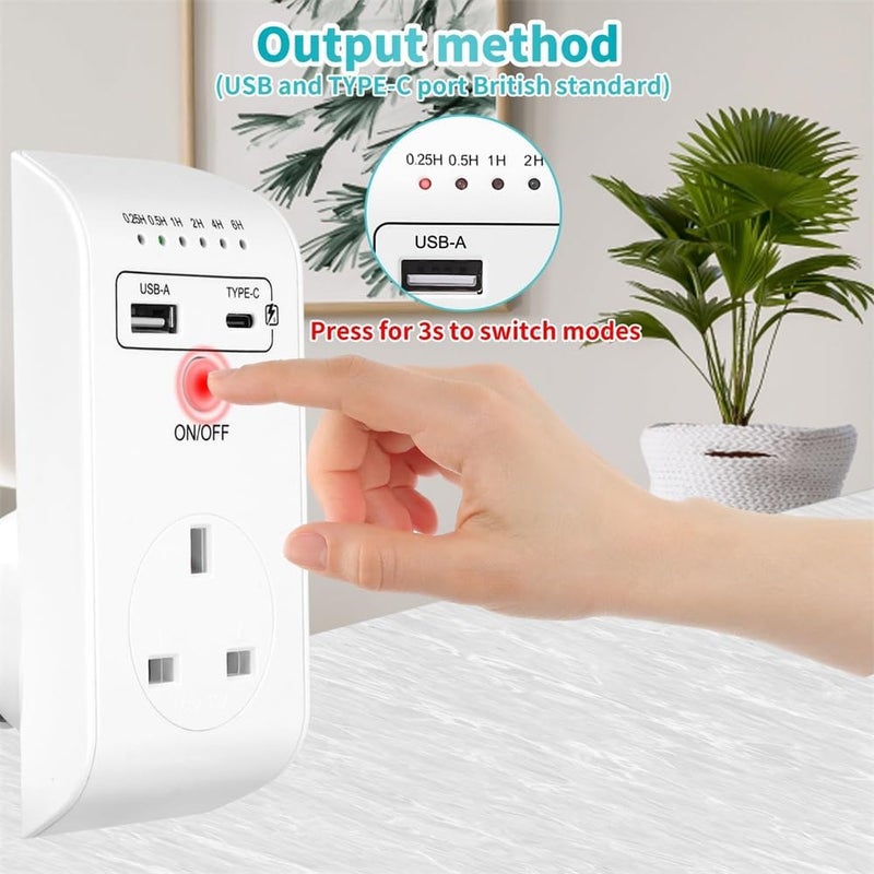 Azonee Smart Timing Socket with USB & Type-C Ports, AZONEE Programmable Countdown UK Plug Controller - Image 2