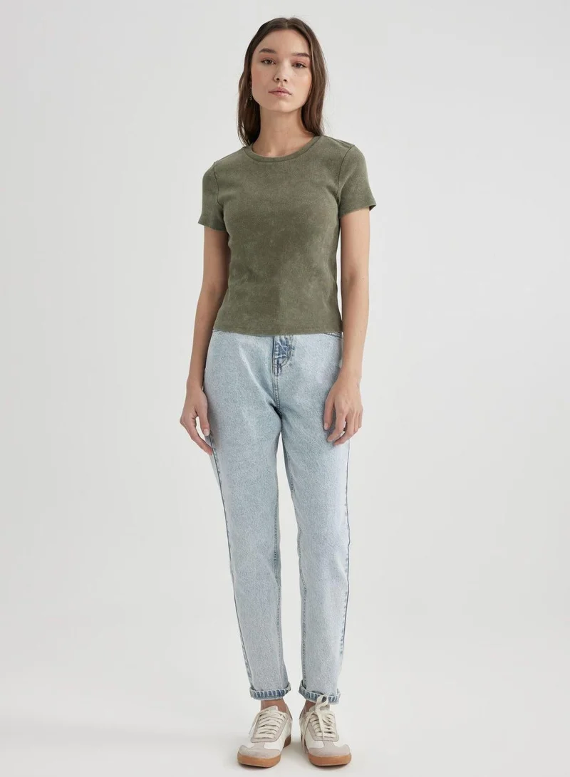 DeFacto  Fitted Crew Neck Short Sleeve Washable T-Shirt for Women | Best Price UAE