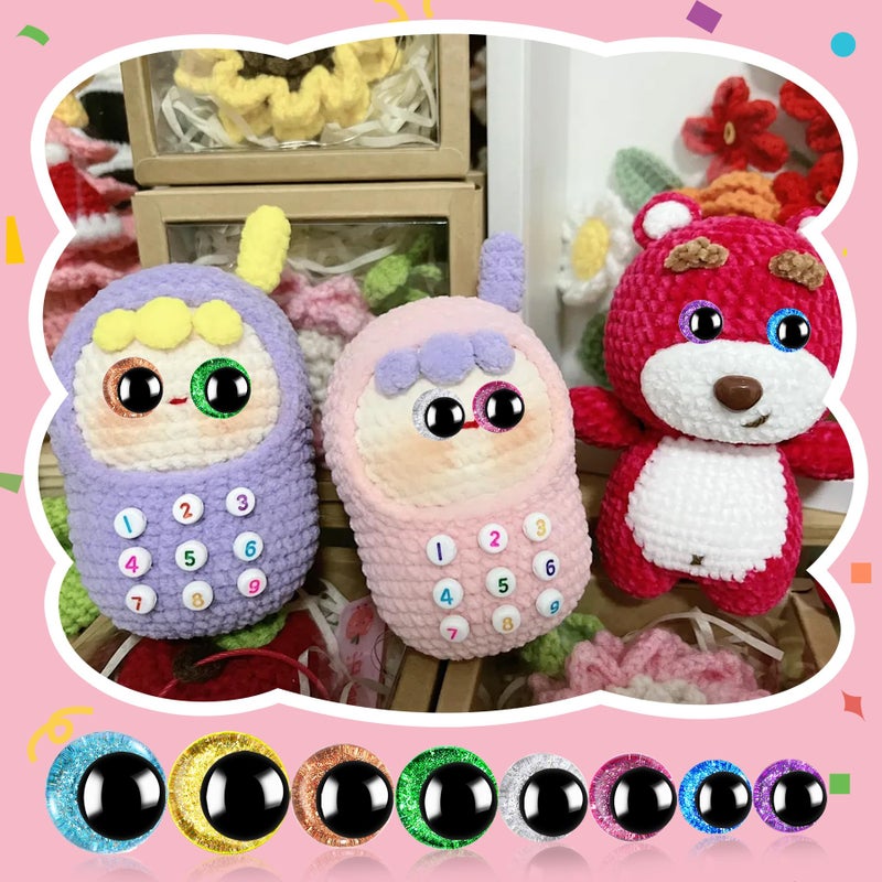 KIGEAPUEL 160PCS Large Safety Eyes for Amigurumi 3D Glitter Crochet Doll with Washers for DIY Puppets Bear Crafts Animals Amigurumi Making Supplies(12-18mm) - Image 3