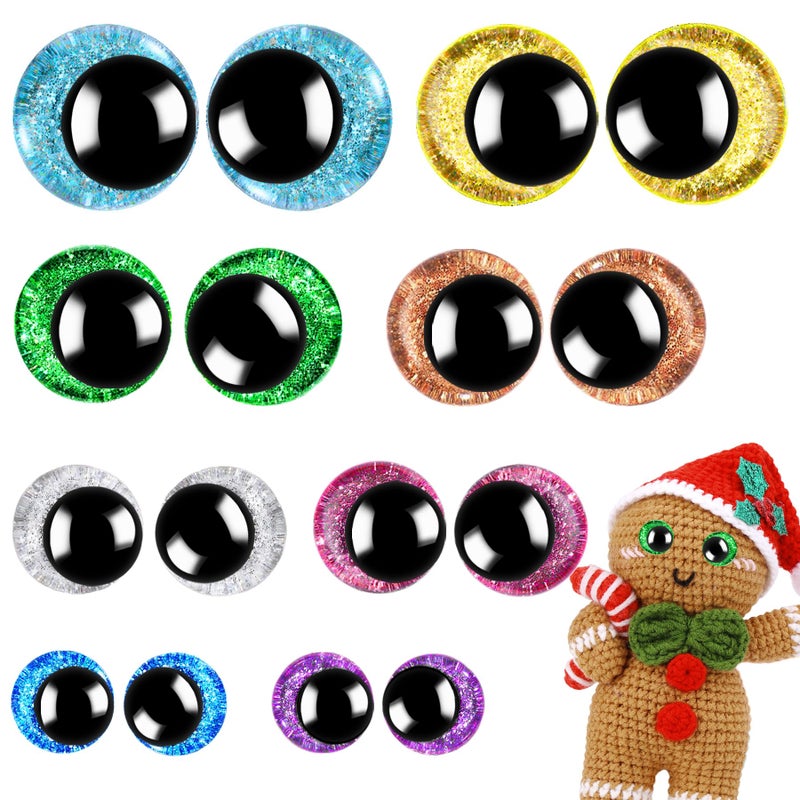 KIGEAPUEL 160PCS Large Safety Eyes for Amigurumi 3D Glitter Crochet Doll with Washers for DIY Puppets Bear Crafts Animals Amigurumi Making Supplies(12-18mm) - Image 1