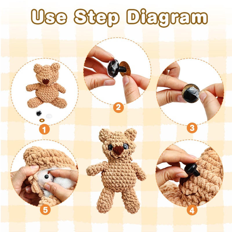 KIGEAPUEL 160PCS Large Safety Eyes for Amigurumi 3D Glitter Crochet Doll with Washers for DIY Puppets Bear Crafts Animals Amigurumi Making Supplies(12-18mm) - Image 5