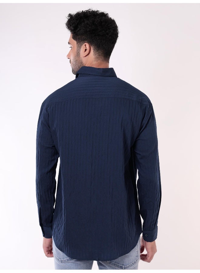Navy Blue Full Sleeves Casual Shirt for Men