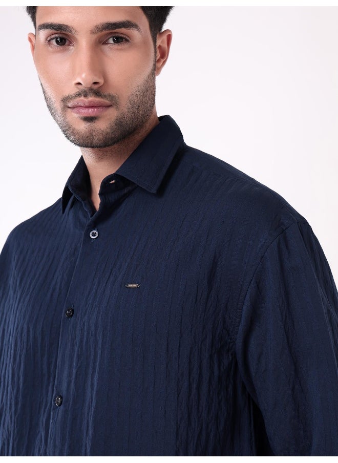 Beyoung Navy Blue Full Sleeves Casual Shirt for Men  - Image 2