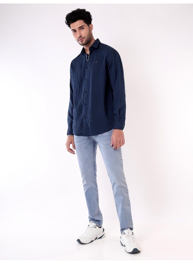 Beyoung Navy Blue Full Sleeves Casual Shirt for Men  - Image 1