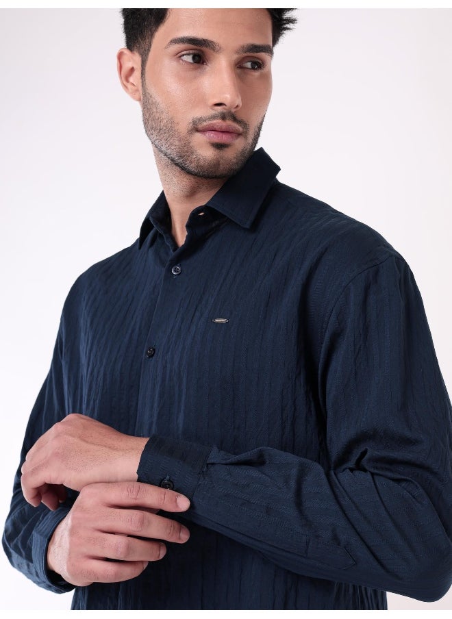 Beyoung Navy Blue Full Sleeves Casual Shirt for Men  - Image 3