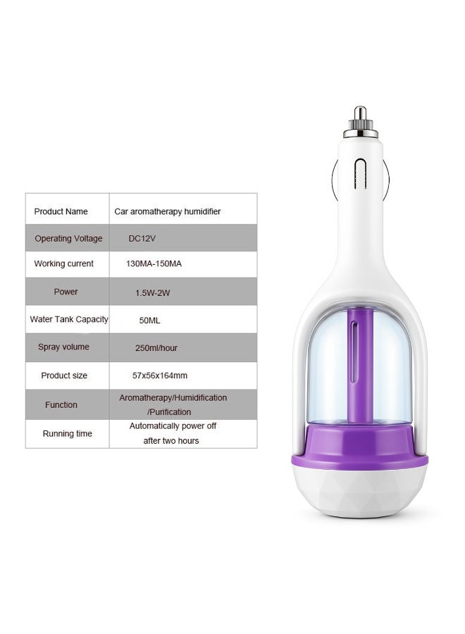 USB Car Aromatherapy Humidifier - 12V Essential Oil Diffuser with 50ML Water Tank, Continuous/Intermittent Mist Spray, Automatic Shut-off, Purification, Removes Odors & Dust, Quiet Operation, Compact White & Purple Design, 57x56x164mm, Ideal for In-Car Use, Travel & Commuting. - Image 4