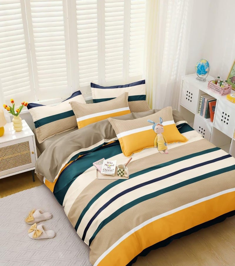 Sky Tex Multi Color 300 TC Glace Cotton 3D Geometric Printed Double Bed Comforter Set with Fitted Bed Sheet (1 Comforter, 1 Fitted Bed Sheet & 2 Pillow Covers)