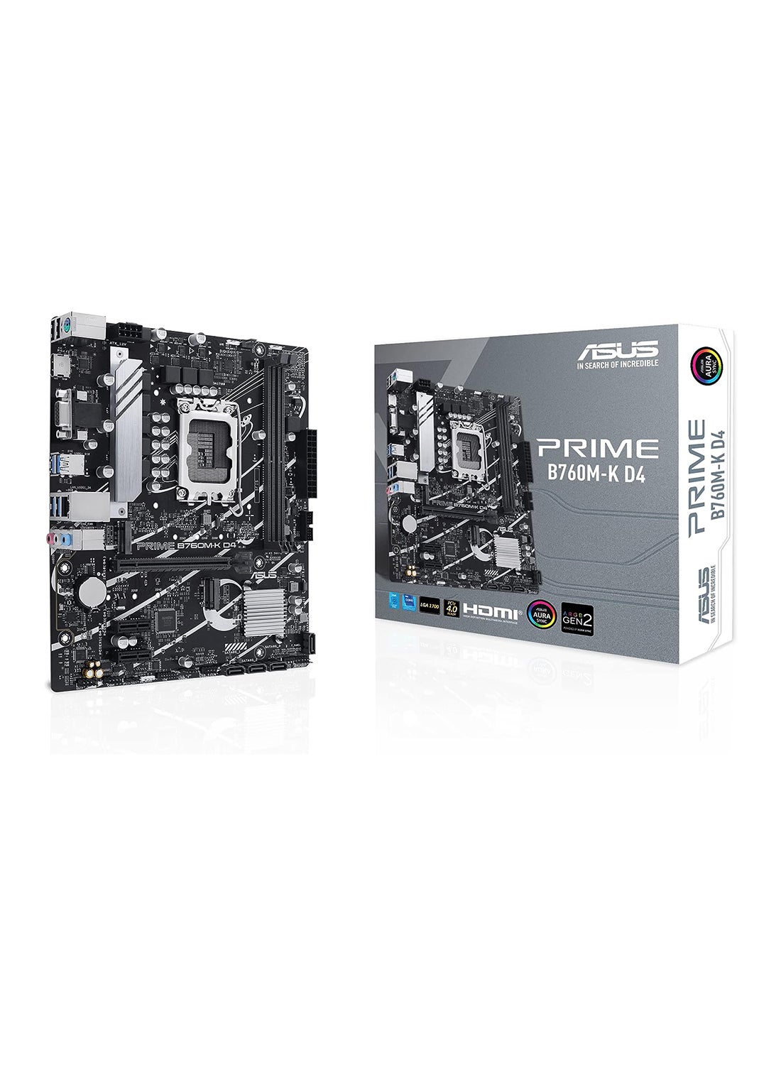 ASUS Prime B760M-K, Intel B760 LGA 1700 mATX motherboard with PCIe 4.0, two PCIe 4.0 M.2 slots, DDR5, Realtek 2.5Gb Ethernet, VGA, HDMI, SATA 6 Gbps, Front USB 3.2 Gen 1, Aura Sync - Black Black