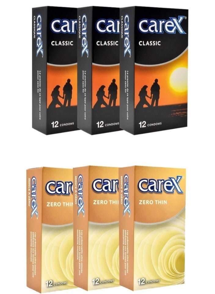 careX Pack of 6 Boxes Classic and Zero Thin Condoms - Image 1