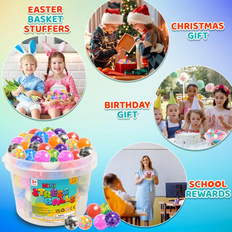 Lemostaar Squishy Stress Balls Fidget Toys - 72 Pack Squishy Toys Stress Ball for Nervousness, Fidget Stress Toys Bulk, Squeeze Balls for Adult Teen- Fidgets for Classroom Prize - Easter Basket Stuffers - Image 5