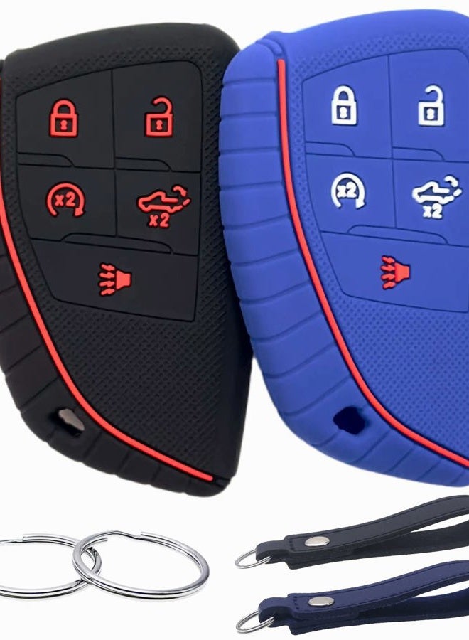 REPROTECTING Silicone Rubber Key Fob Cover Compatible with 2022 2023 Chevrolet Silverado 1500 GMC Sierra 1500 (Black Blue) - Image 1