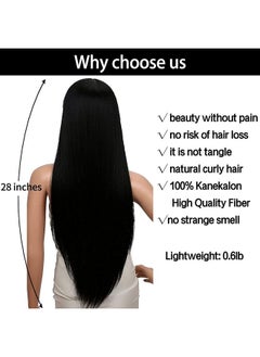 Kalyss Kalyss 28 Inches Women's Silky Long Straight Black Wig Heat Resistant Synthetic Wig With Bangs Hair Wig for Women  - Image 4