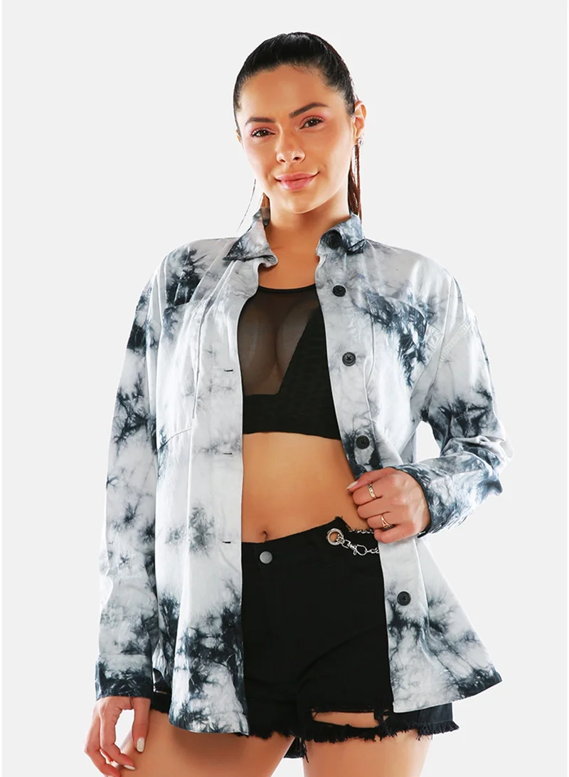 London Rag London Rag Black Tie Dye Long Sleeve Shacket