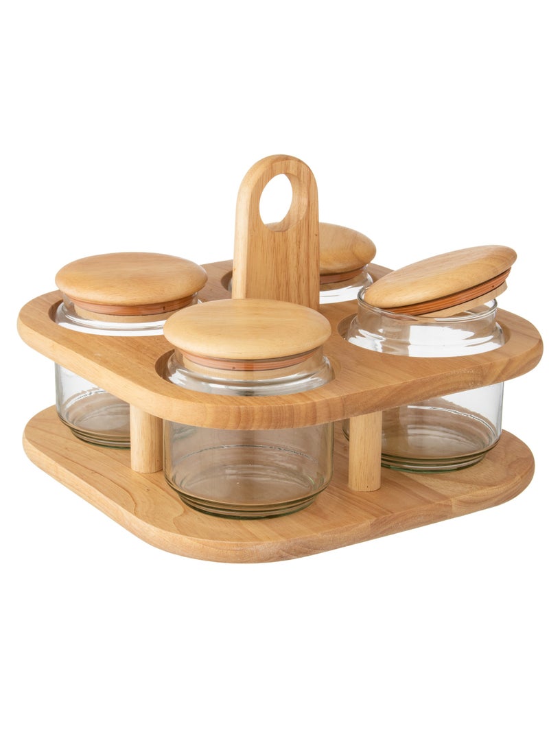 Dania - A Spice Set With A Rotating Stand Consisting of 4 Glass jars And A Tightly Closed Wooden Lid. - Image 1