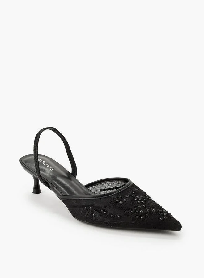 Celeste Women Embellished Kitten Heel Pointed Toe Shoes