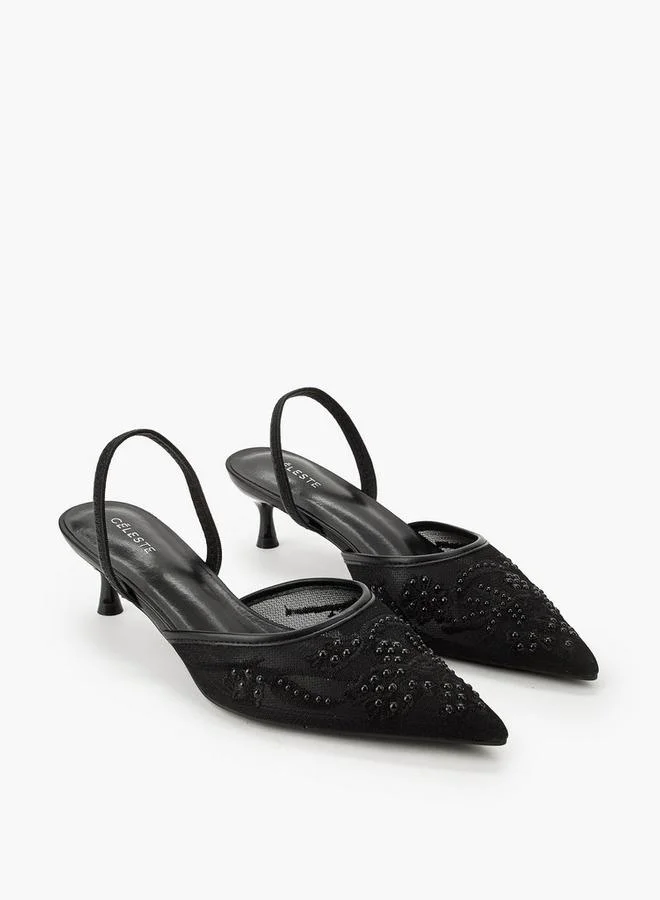 سيليست Women Embellished Kitten Heel Pointed Toe Shoes