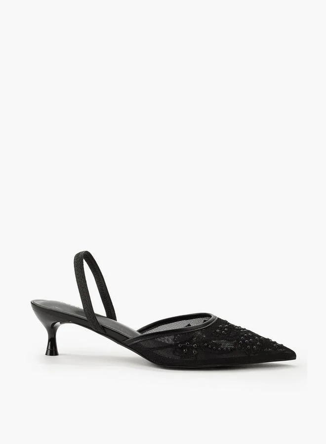 Celeste BLACK Women Embellished Kitten Heel Pointed Toe Shoes for Women | Best Price UAE