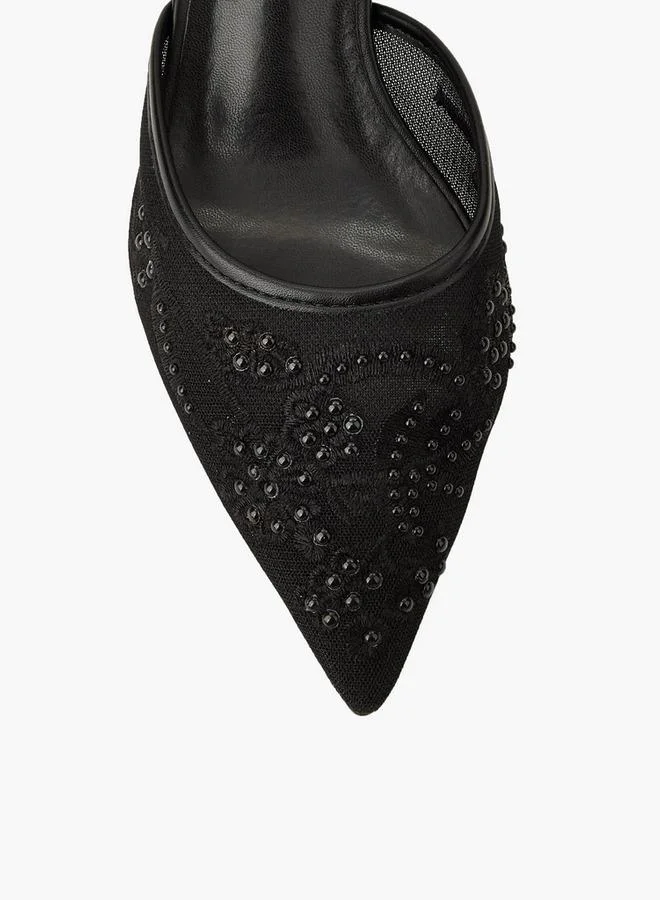 Celeste BLACK Women Embellished Kitten Heel Pointed Toe Shoes for Women | Best Price UAE