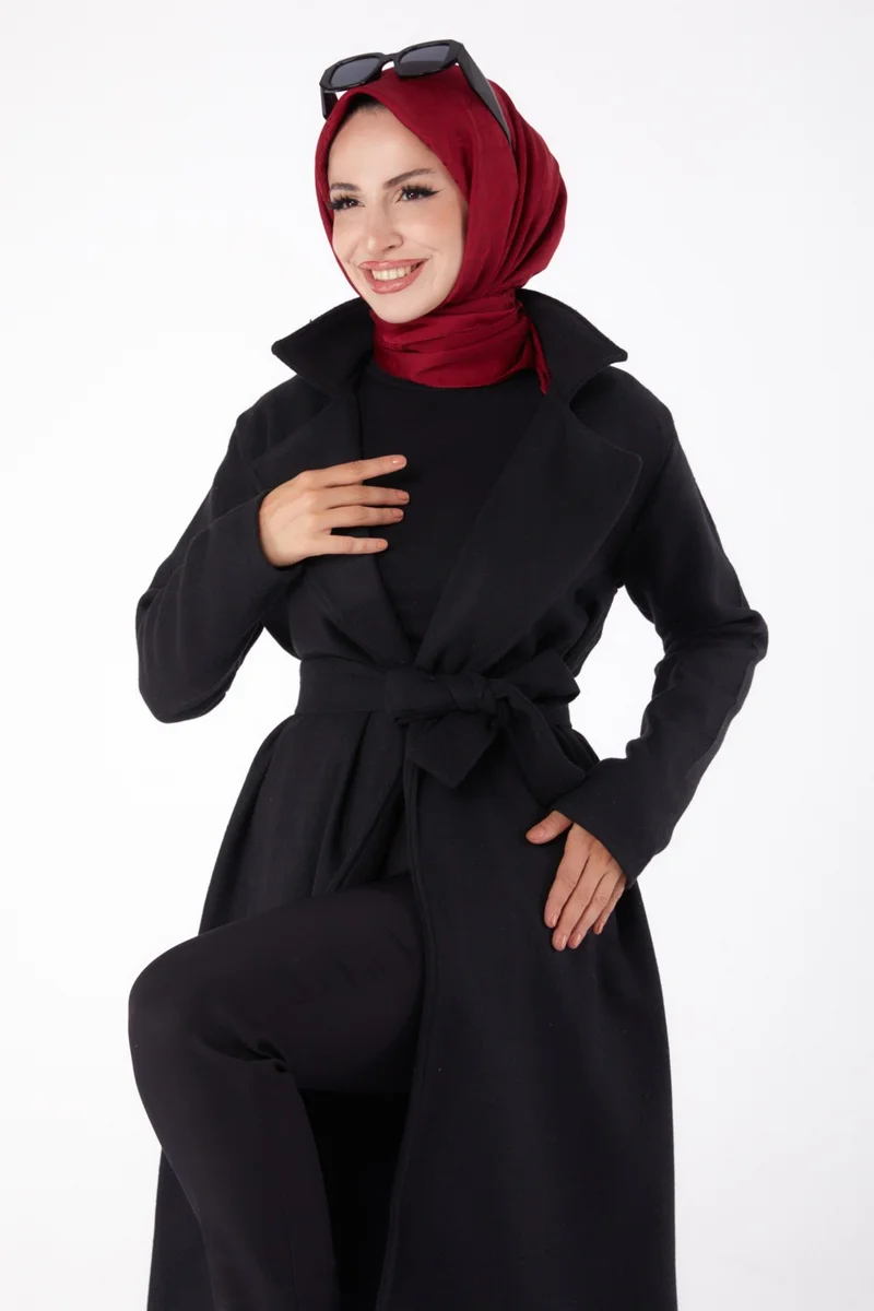 Tofisa Plain Double Breasted Women's Black Cashmere Coat - 13287