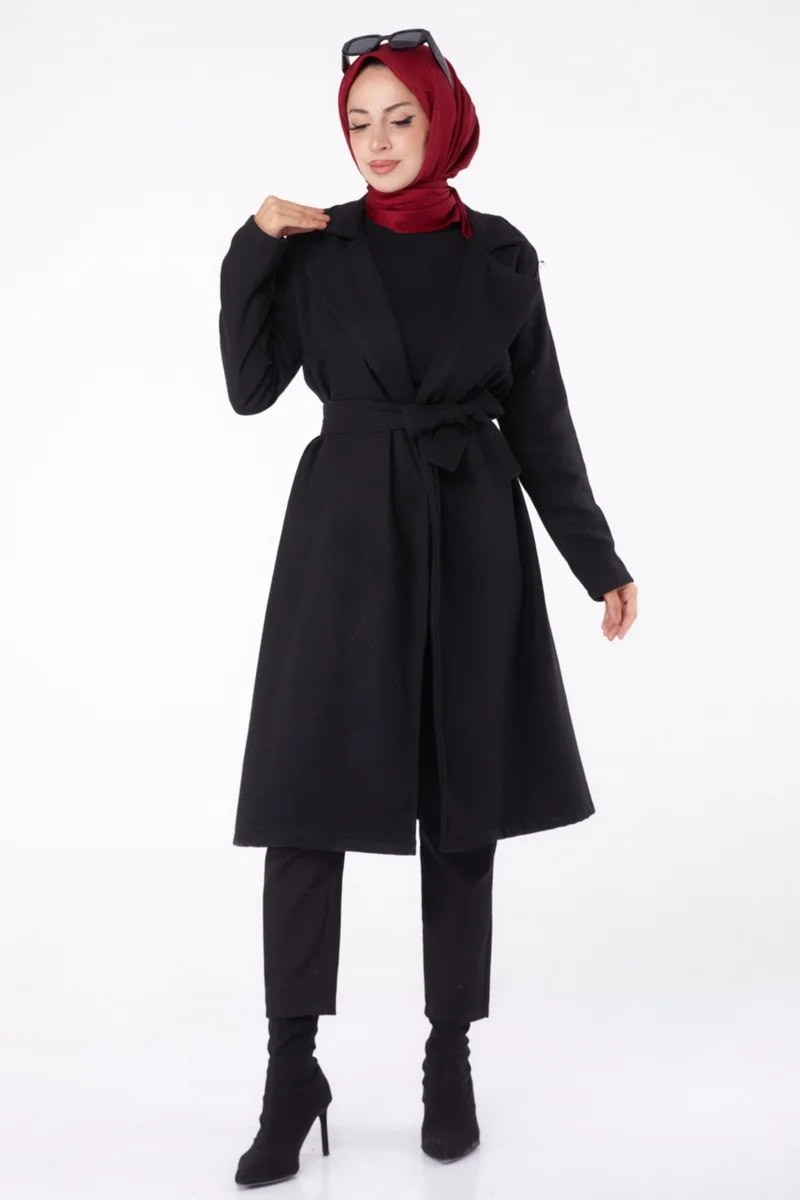 Tofisa Plain Double Breasted Women's Black Cashmere Coat - 13287