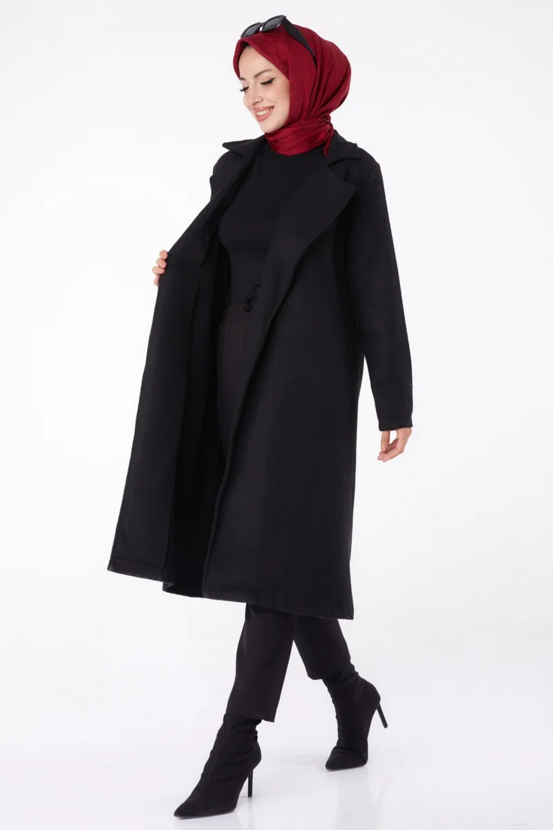 Tofisa Plain Double Breasted Women's Black Cashmere Coat - 13287