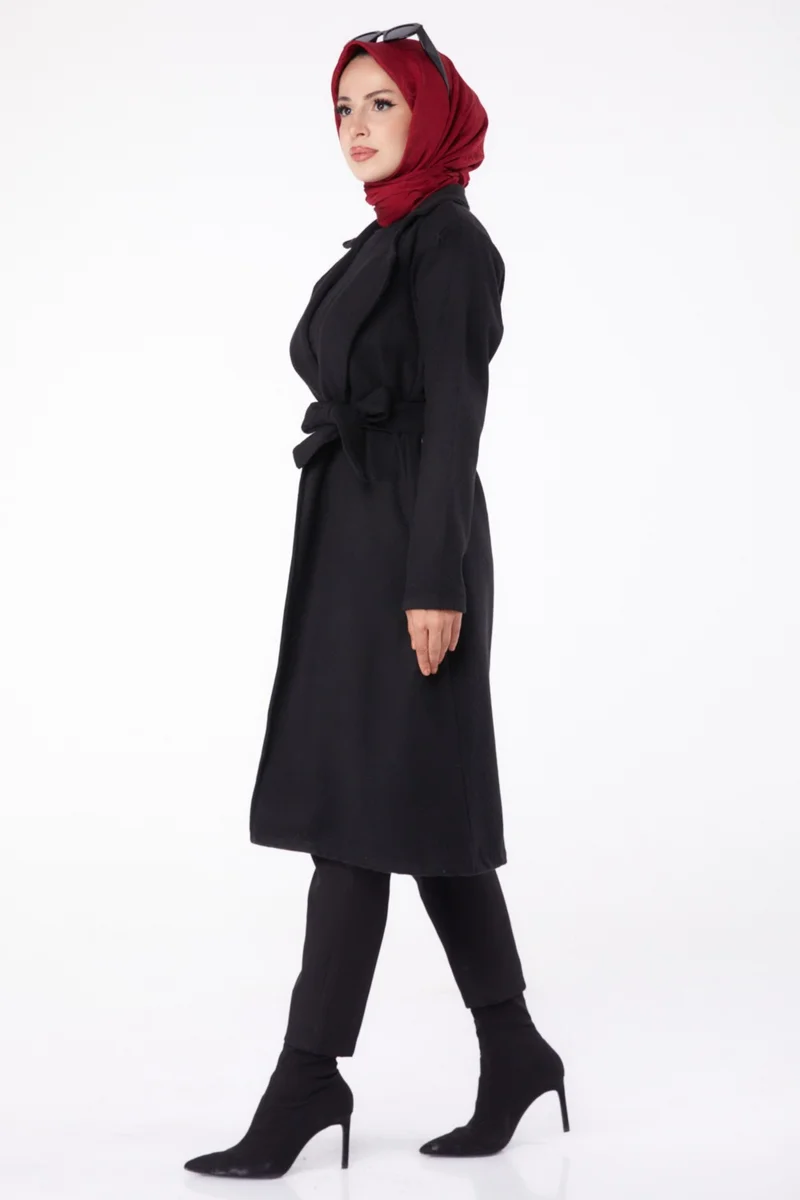 Tofisa Plain Double Breasted Women's Black Cashmere Coat - 13287