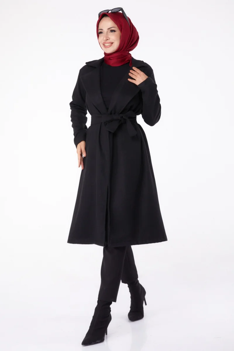 Tofisa Plain Double Breasted Women's Black Cashmere Coat - 13287