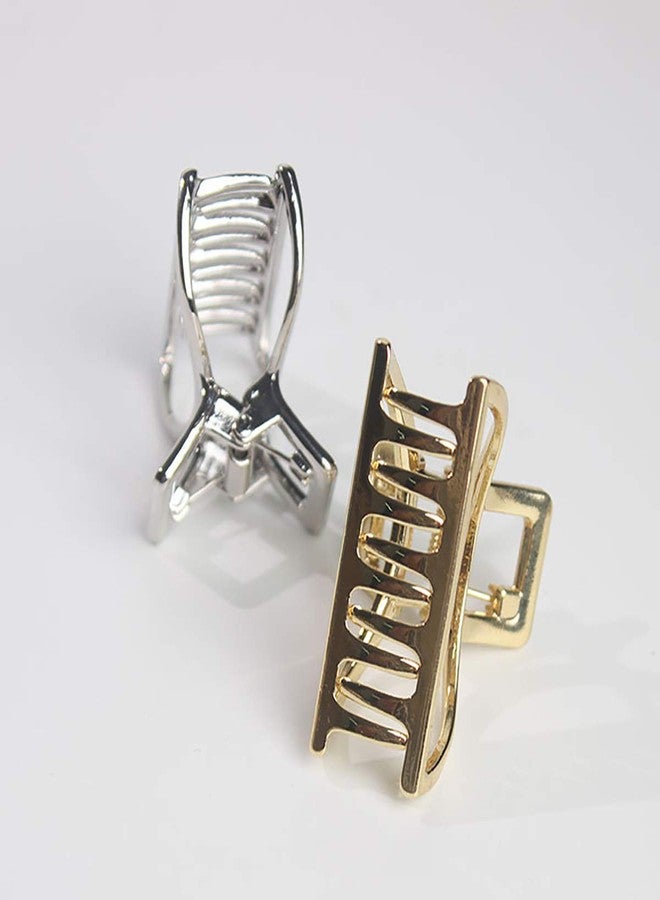 فوداتم قطعتان من مشابك الشعر المعدنية الصغيرة ذات اللون الموحد بتصميم عتيق، مشبك شعر لتثبيت ذيل الحصان، مشبك شعر على شكل مخلب، إكسسوارات شعر للسيدات (فضي) - Image 3