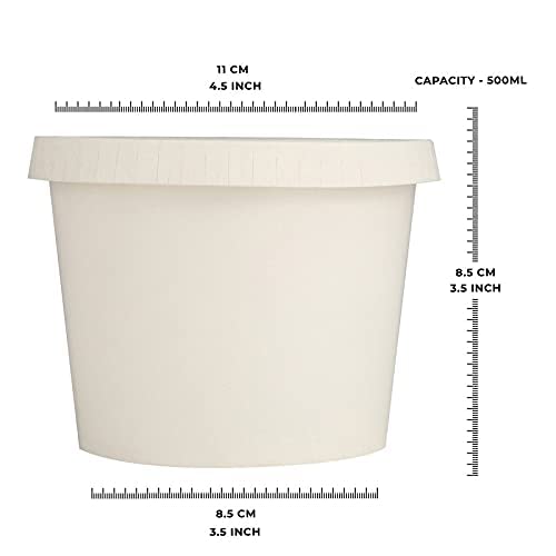 SANWALSA [500 ml, 15 Count, White Disposable Bagasse Paper Container with Lid | Eco-Friendly Bowl/Tub for Picnic, Travel, Food Truck | Ideal for Both Hot & Cold Food - Image 3