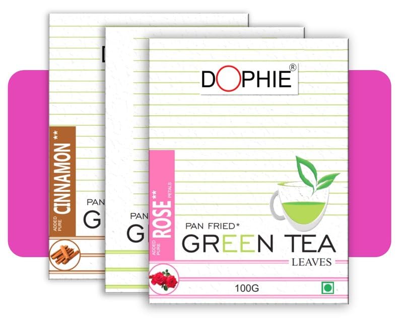 Dophie Rose green tea-1,Regulargreen tea -1,Cinnamon green tea -1 (COMPO PACK-3)|Green tea with added herbs/spices|loose green tea| Less Bitter |More Antioxidants(100 * 3)(300g)