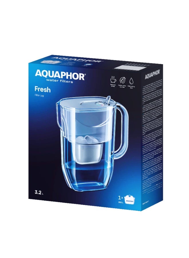 Aquaphor Fresh MFP+ Water Filter Jug 3.2L – Fresh Water Purifier Pitcher with Flip-Top Lid, BPA-Free, Compact Fridge Door Design, Removes Chlorine, Lead, Heavy Metals, Limescale & Contaminants, Includes Maxfor+ Cartridge (Grey) - Image 1