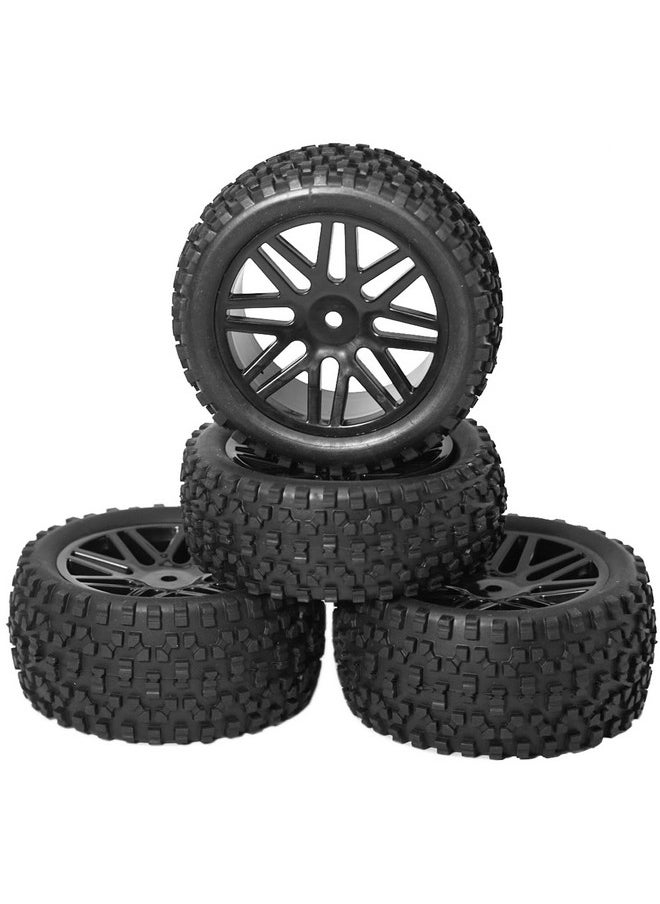 Vgoohobby - 12Mm Hex Wheel Rims Mesh Shape Rubber Tires With Sponge 88Mm/3.46 Replacement For 1/10 Rc Offroad Car Truck Monsterblack - Image 1
