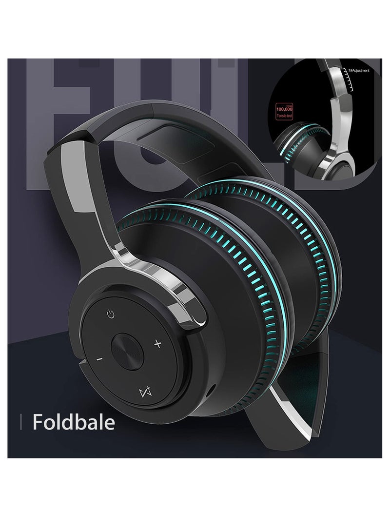 Excefore Wireless Headphones Over Ear, LED Light Up Wireless Bluetooth Headphones, Hi-Fi Stereo Headphones with Microphone, Foldable Lightweight Headphones for Travel, Office, Cellphone, PC, Black  - Image 4