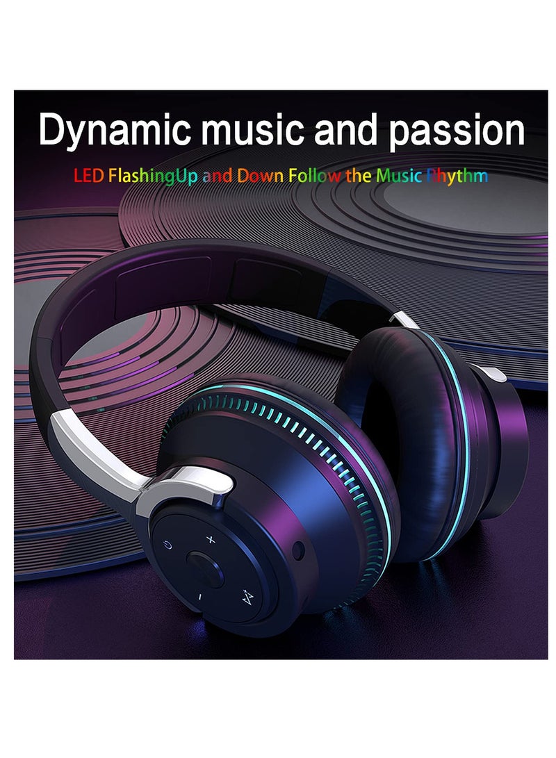 Excefore Wireless Headphones Over Ear, LED Light Up Wireless Bluetooth Headphones, Hi-Fi Stereo Headphones with Microphone, Foldable Lightweight Headphones for Travel, Office, Cellphone, PC, Black  - Image 5