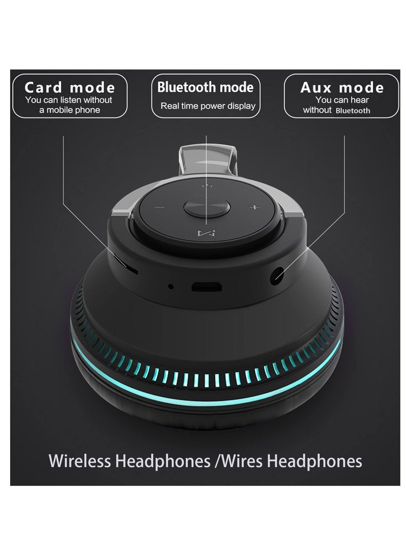 Excefore Wireless Headphones Over Ear, LED Light Up Wireless Bluetooth Headphones, Hi-Fi Stereo Headphones with Microphone, Foldable Lightweight Headphones for Travel, Office, Cellphone, PC, Black  - Image 3